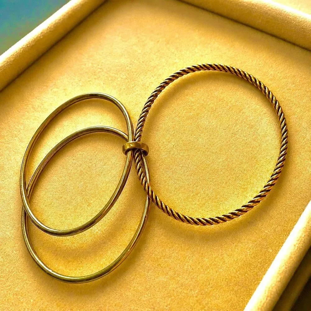 Yurman Style Tri-Tone Cable Interlocking Bangle Set